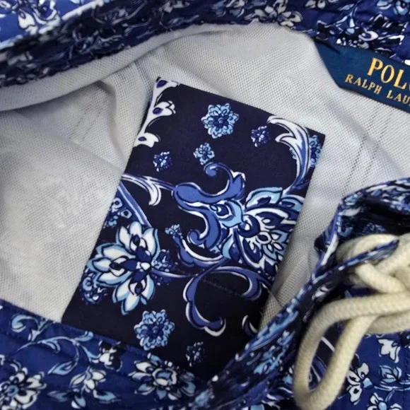 Polo Ralph Lauren Swim‎ Trunks Mens Size 38 Floral Paisley Blue Mesh Lined NEW